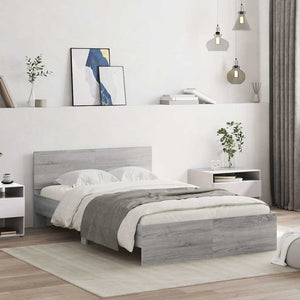 Bed Frame with Headboard and LED Grey Sonoma 140x200 cm