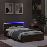 Bed Frame with Headboard and LED Brown Oak 140x200 cm