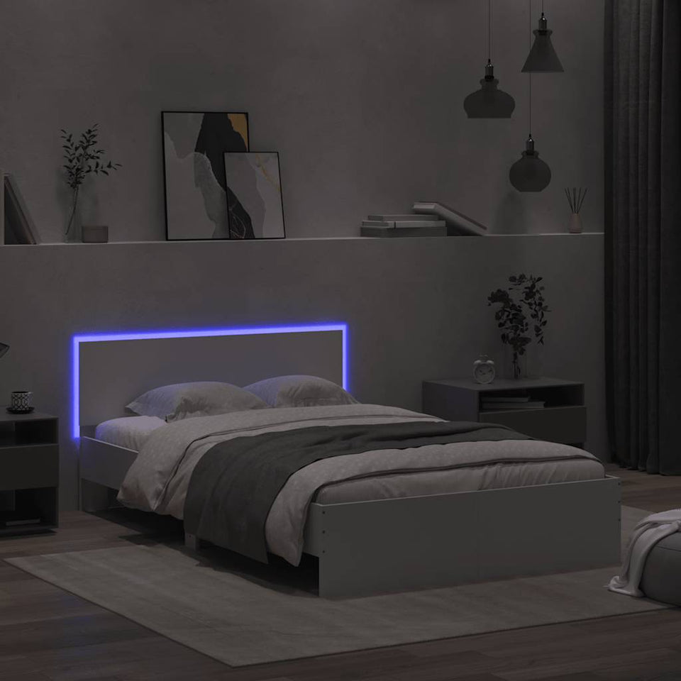 Bed Frame with Headboard and LED White 120x200 cm