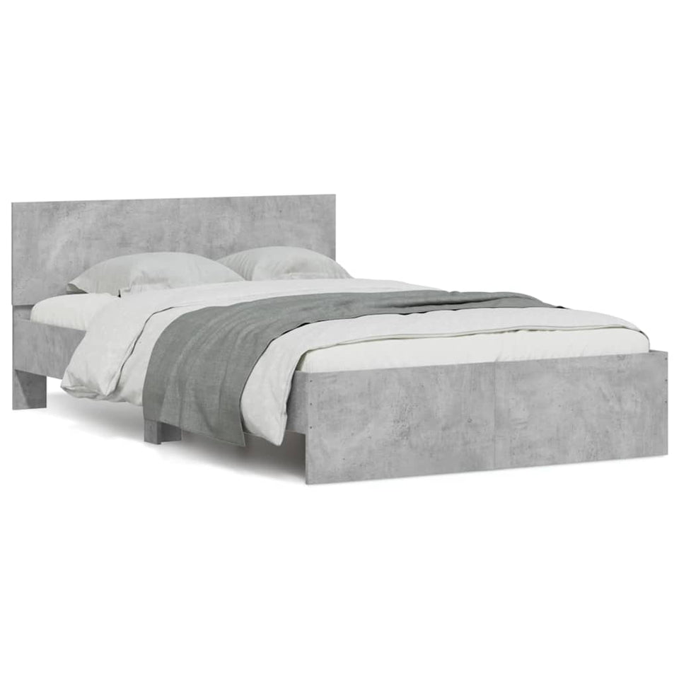 Bed Frame with Headboard and LED Concrete Grey 120x200 cm