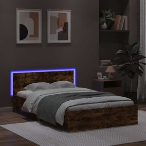 Bed Frame with Headboard and LED Smoked Oak 120x200 cm