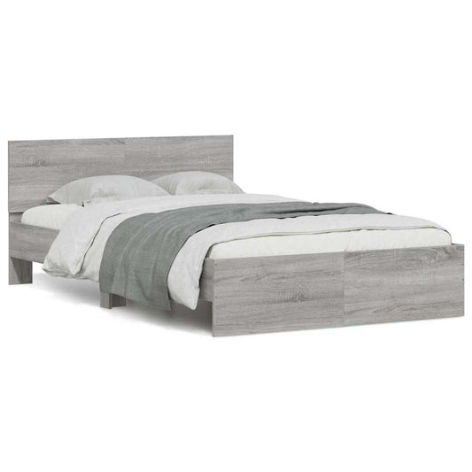 Bed Frame with Headboard and LED Grey Sonoma 120x200 cm