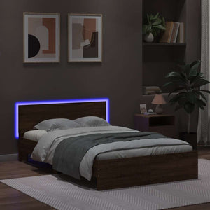 Bed Frame with Headboard and LED Brown Oak 120x200 cm