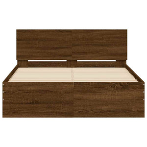 Bed Frame with Headboard and LED Brown Oak 120x200 cm