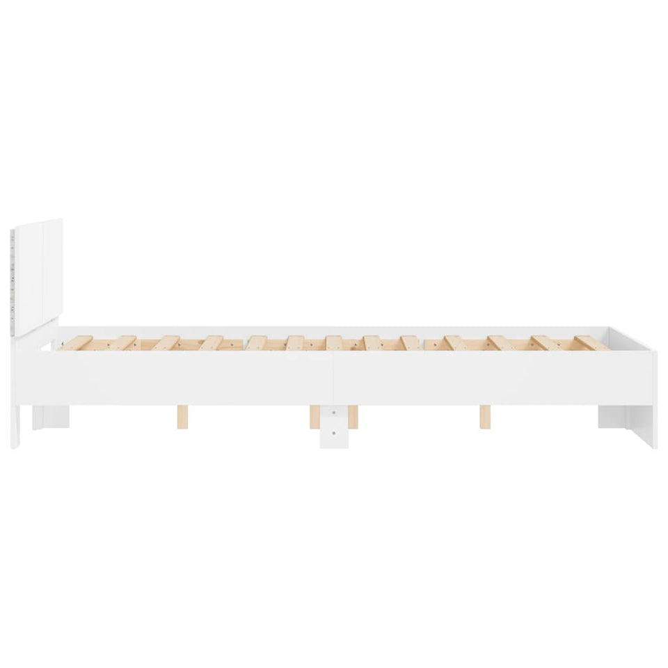 Bed Frame with Headboard and LED White 140x190 cm