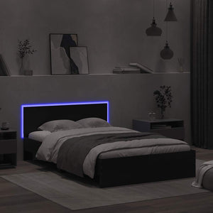 Bed Frame with Headboard and LED Black 140x190 cm