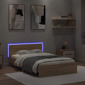 Bed Frame with Headboard and LED Sonoma Oak 140x190 cm