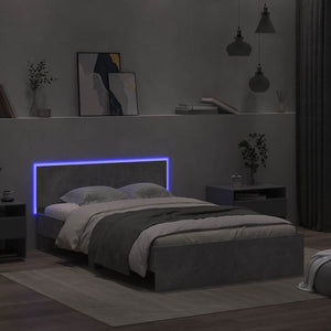 Bed Frame with Headboard and LED Concrete Grey 140x190 cm