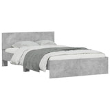 Bed Frame with Headboard and LED Concrete Grey 140x190 cm