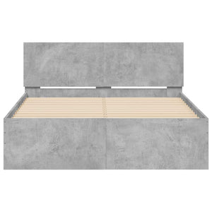 Bed Frame with Headboard and LED Concrete Grey 140x190 cm