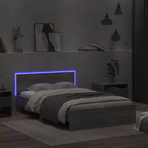 Bed Frame with Headboard and LED Grey Sonoma 140x190 cm