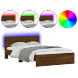 Bed Frame with Headboard and LED Brown Oak 140x190 cm