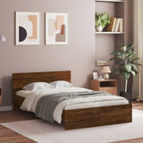 Bed Frame with Headboard and LED Brown Oak 140x190 cm