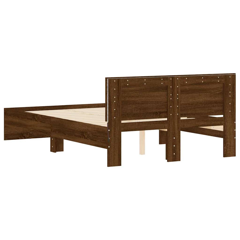 Bed Frame with Headboard and LED Brown Oak 140x190 cm