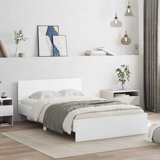 Bed Frame with LED without Mattress White 135x190 cm Double