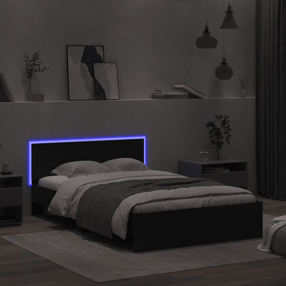 Bed Frame with Headboard and LED Black 135x190 cm Double