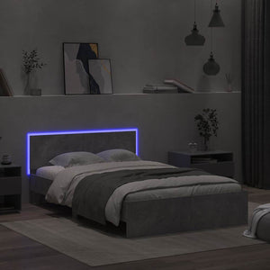 Bed Frame with Headboard and LED Concrete Grey 135x190 cm Double