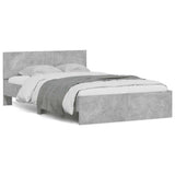 Bed Frame with Headboard and LED Concrete Grey 135x190 cm Double