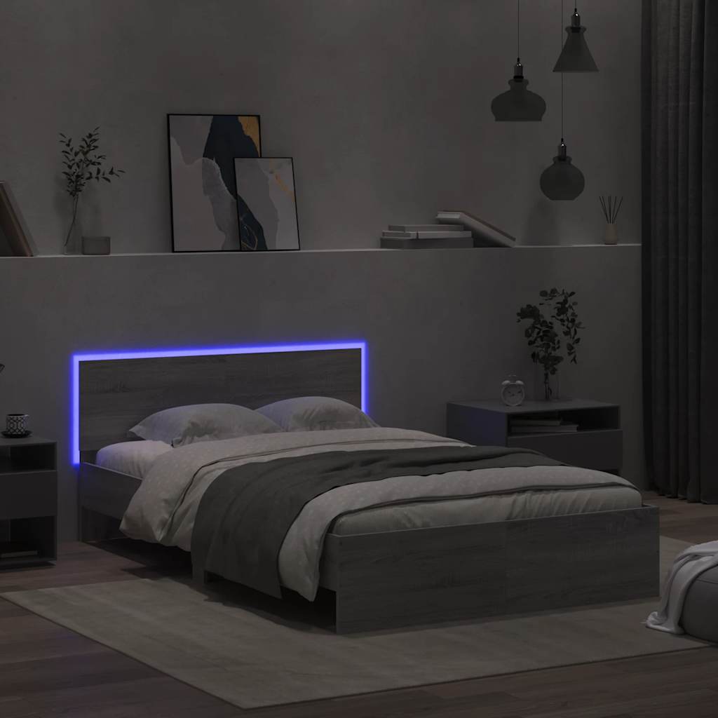 Bed Frame | Grey Sonoma | Engineered wood | Double | Adjustable Armrests