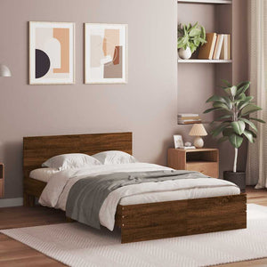 Bed Frame with Headboard and LED Brown Oak 135x190 cm Double