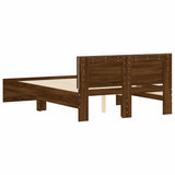 Bed Frame with Headboard and LED Brown Oak 135x190 cm Double