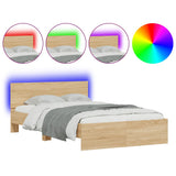 Bed Frame with Headboard and LED Sonoma Oak 120x190 cm Small Double