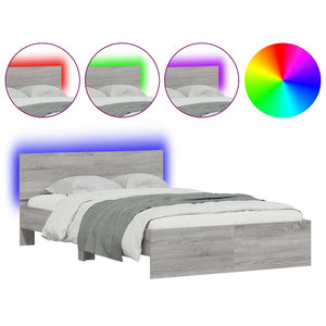 Bed Frame with Headboard and LED Grey Sonoma 120x190 cm Small Double