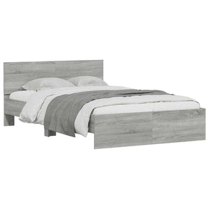 Bed Frame with Headboard and LED Grey Sonoma 120x190 cm Small Double