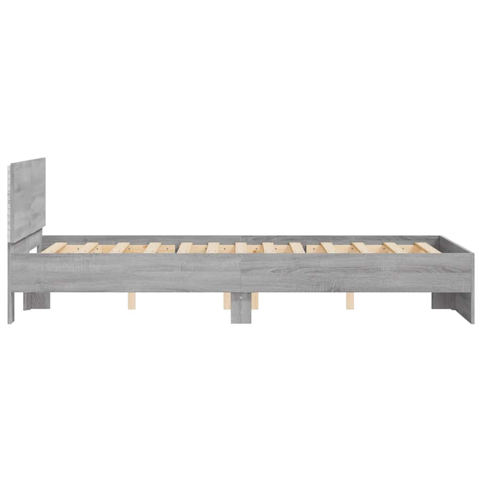 Bed Frame with Headboard and LED Grey Sonoma 120x190 cm Small Double