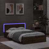 Bed Frame with Headboard and LED Brown Oak 120x190 cm Small Double