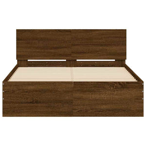 Bed Frame with Headboard and LED Brown Oak 120x190 cm Small Double