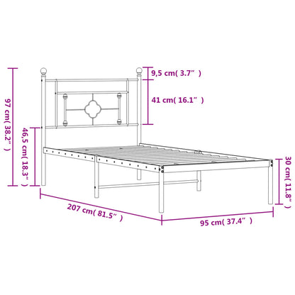 Metal Bed Frame without Mattress with Headboard Black 90x200cm