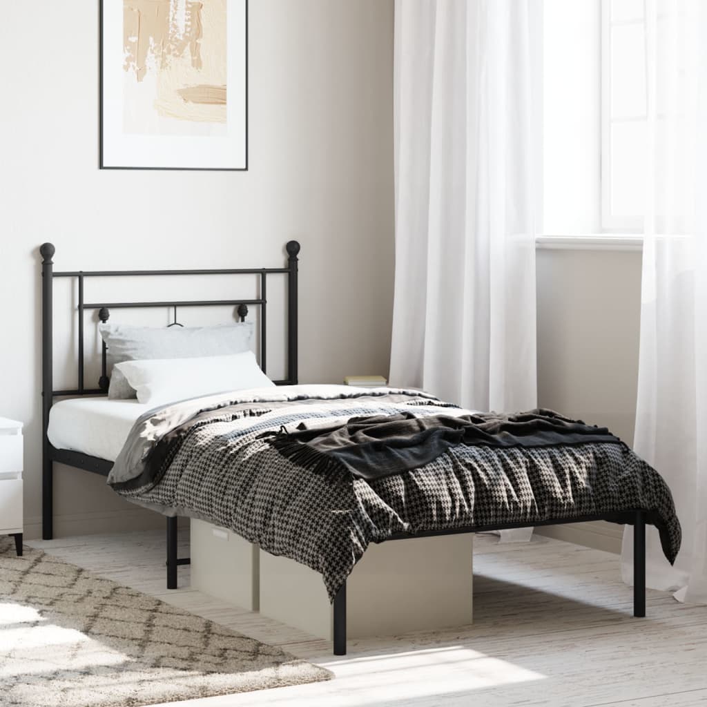 Metal Bed Frame without Mattress with Headboard Black 90x200cm