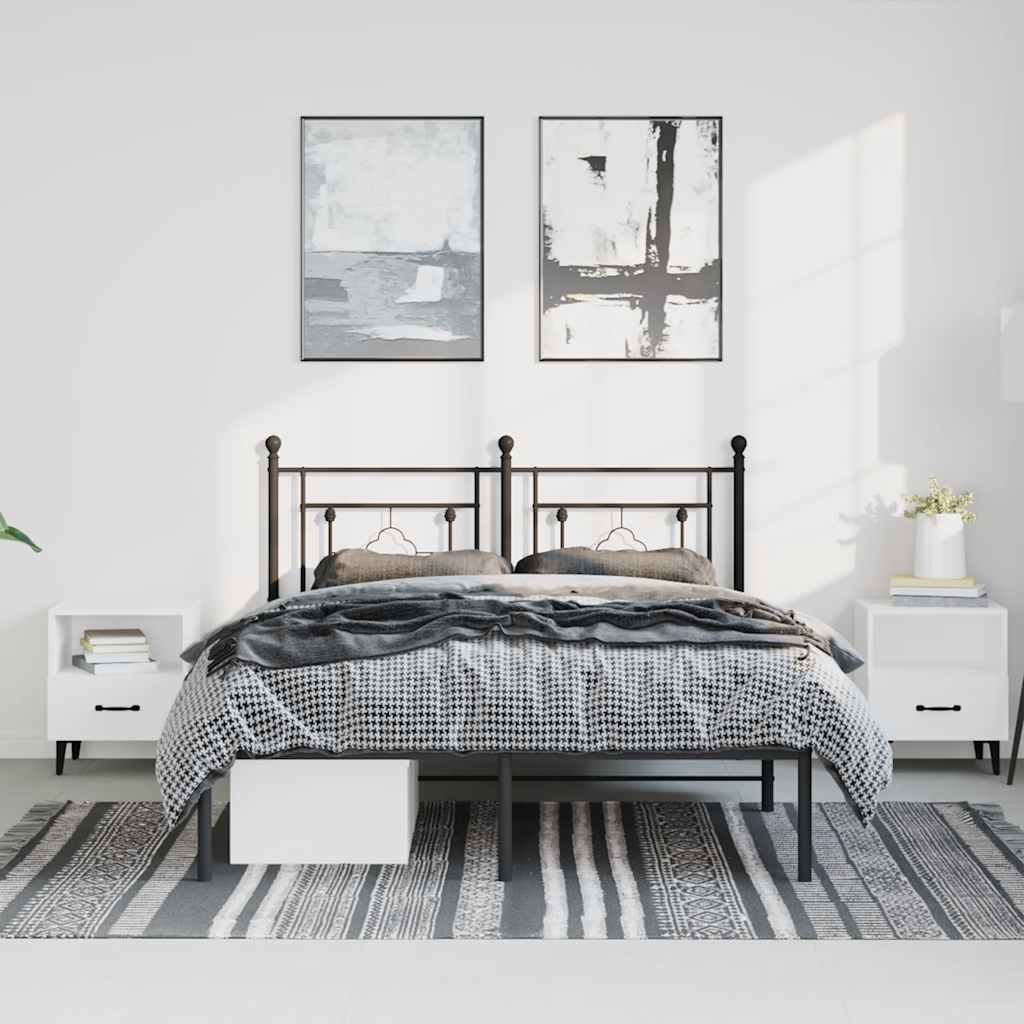Metal Bed Frame without Mattress with Headboard Black 150x200cm