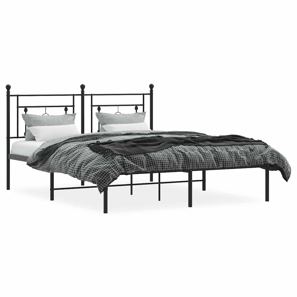 Metal Bed Frame without Mattress with Headboard Black 150x200cm
