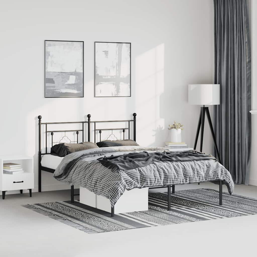 Metal Bed Frame without Mattress with Headboard Black 150x200cm