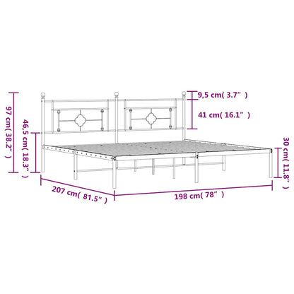 Metal Bed Frame without Mattress with Headboard Black 193x203cm