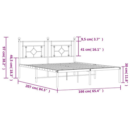 Metal Bed Frame without Mattress with Headboard White 160x200cm
