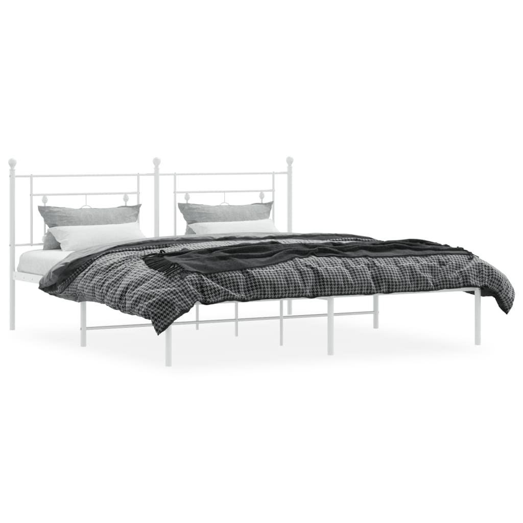 Metal Bed Frame without Mattress with Headboard White 183x213cm