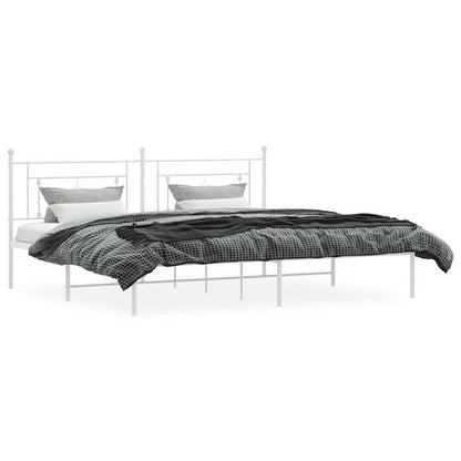 Metal Bed Frame without Mattress with Headboard White 193x203cm