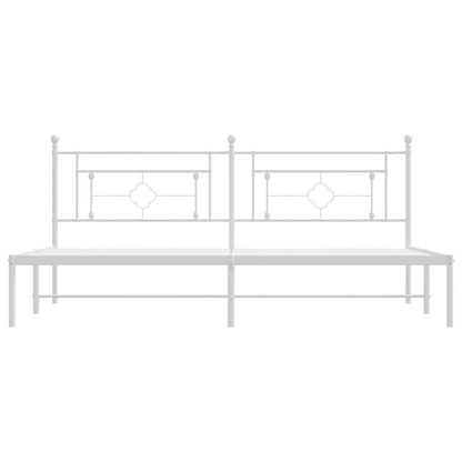 Metal Bed Frame without Mattress with Headboard White 193x203cm