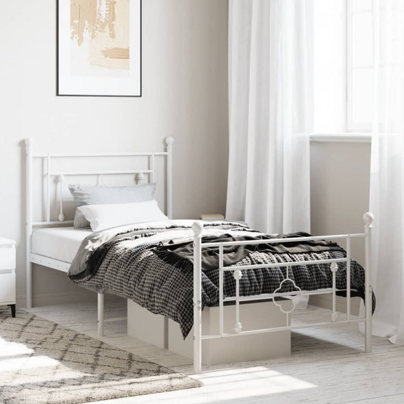 Metal Bed Frame without Mattress with Footboard White 100x200cm