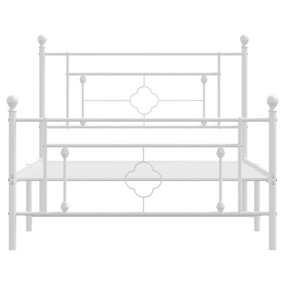 Metal Bed Frame without Mattress with Footboard White 107x203cm