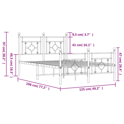Metal Bed Frame without Mattress with Footboard White 120x190cm