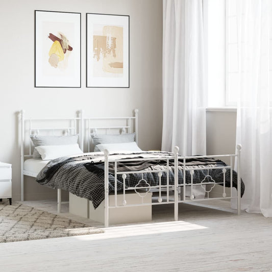 Metal Bed Frame without Mattress with Footboard White 135x190cm