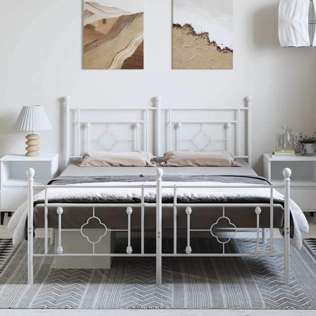Metal Bed Frame without Mattress with Footboard White 59.1"x78.7