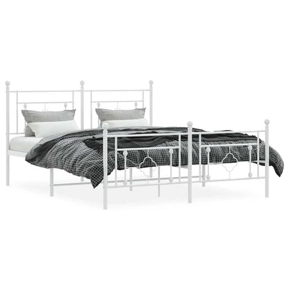 Metal Bed Frame without Mattress with Footboard White 59.1"x78.7