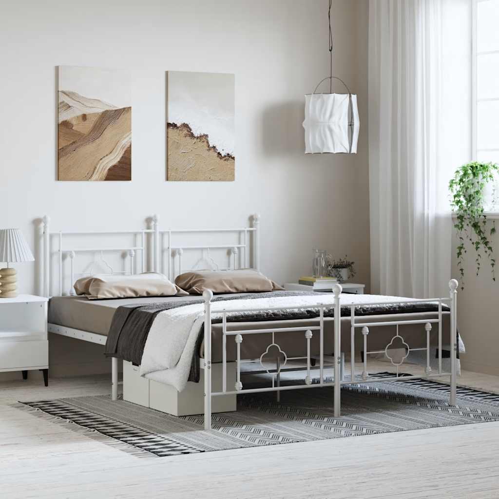 Metal Bed Frame without Mattress with Footboard White 59.1"x78.7