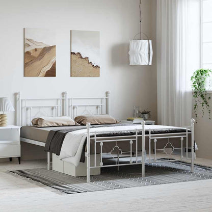 Metal Bed Frame without Mattress with Footboard White 59.1"x78.7