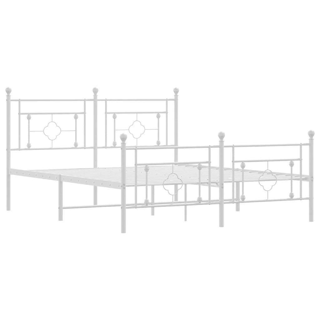 Metal Bed Frame without Mattress with Footboard White 160x200cm